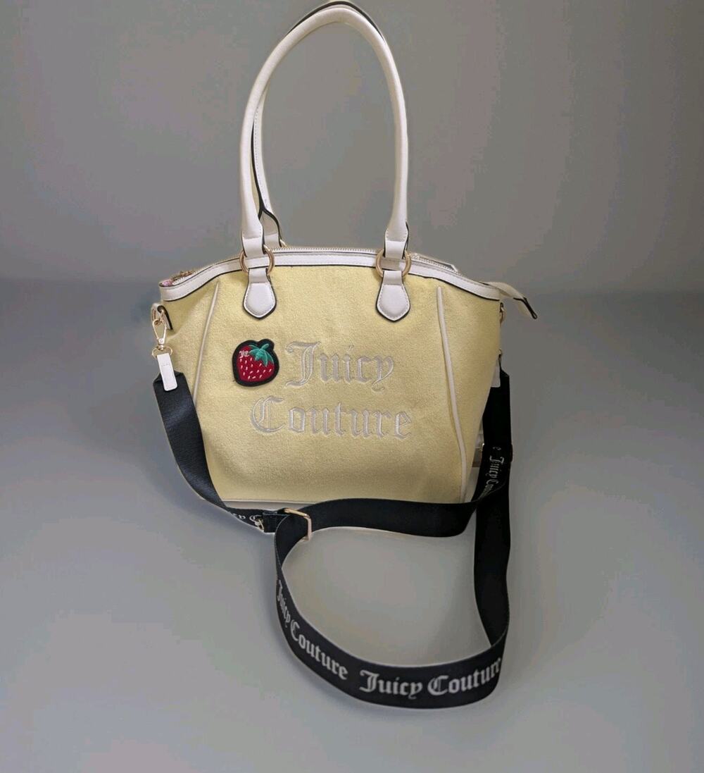 Juicy Couture Sweet N Juicy Apple Tote Yellow Terry Strawberry Bag Purse New